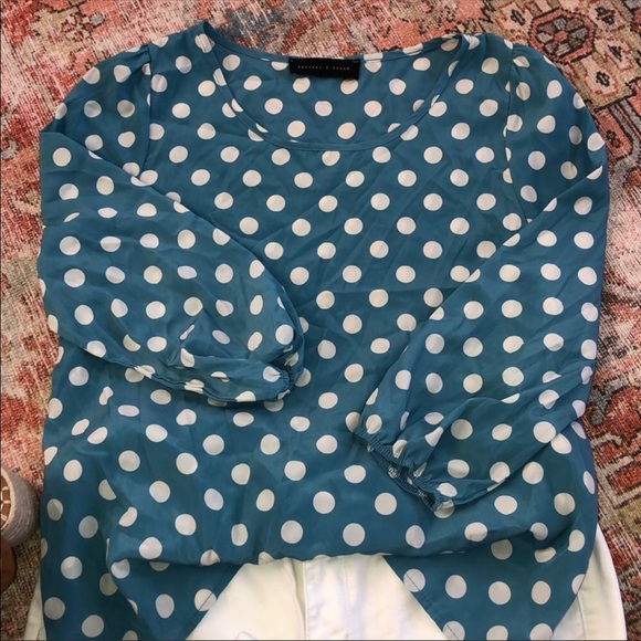 Polka dot blouse; blue & white - Picture 3 of 4
